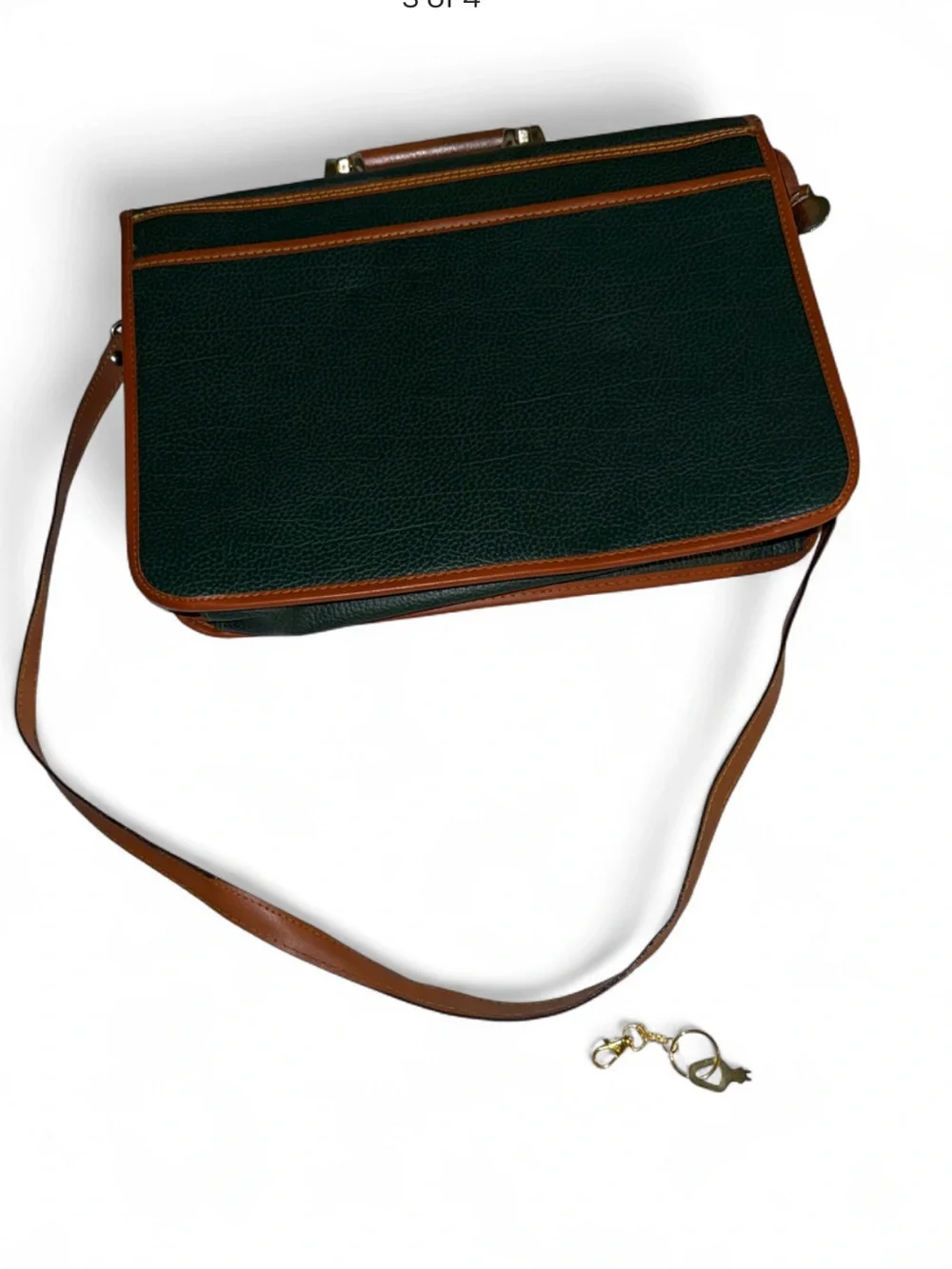 Vintage Dooney and Burke Dark Green Leather Briefcase with Brown Trim